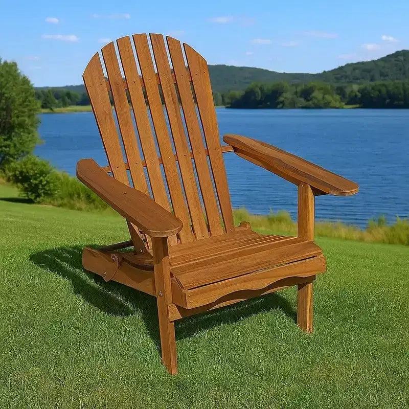Sedia Adirondack da esterno Royal Hampton, schienale a doghe, legno marrone naturale