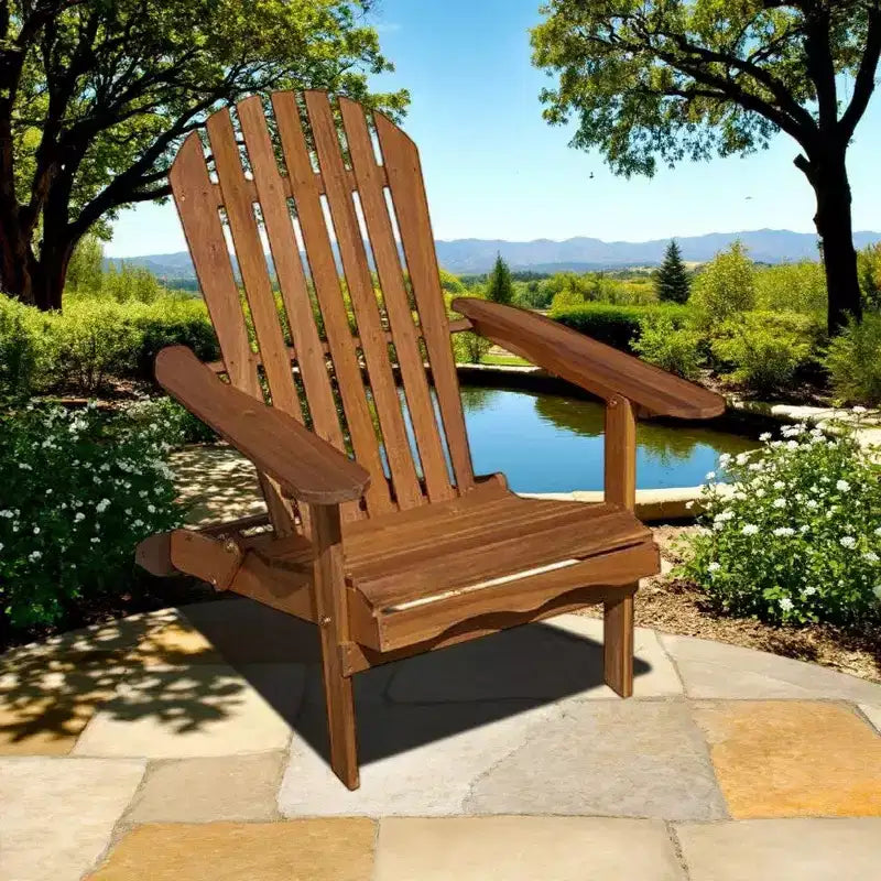 Sedia Adirondack da esterno Royal Hampton, schienale a doghe, legno marrone naturale
