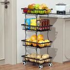 Cesto di frutta a 4 ripiani, carrello da cucina con ruote per riporre frutta, patate, cipolle, snack, verdure, pane, prodotti freschi