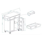 MAYEERTY Carrello da cucina bianco su ruote, con piano in legno di caucciù, 1 cassetto, 2 ante, ripiani regolabili