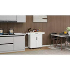 MAYEERTY Carrello da cucina bianco su ruote, con piano in legno di caucciù, 1 cassetto, 2 ante, ripiani regolabili