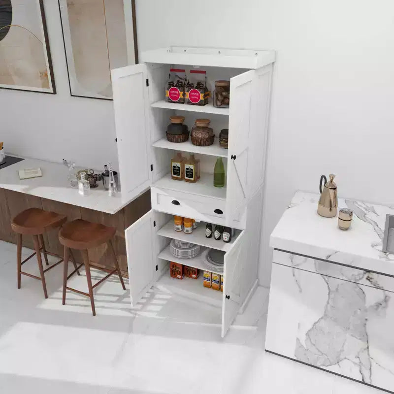 Dispensa da Cucina Autoportante MAYEERTY Bianca 71, 4 Ante 1 Cassetto 2 Ripiani Regolabili