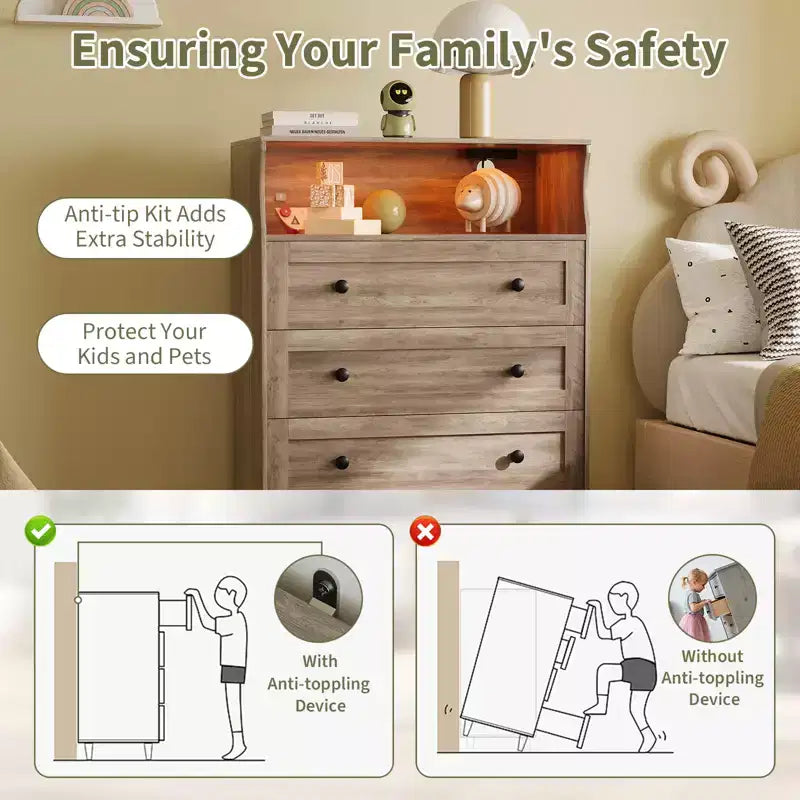 Comò sottile moderno a 4 cassetti con porte USB, armadietto in legno per camera da letto e ripostiglio, cassettiera salvaspazio