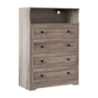 Comò sottile moderno a 4 cassetti con porte USB, armadietto in legno per camera da letto e ripostiglio, cassettiera salvaspazio