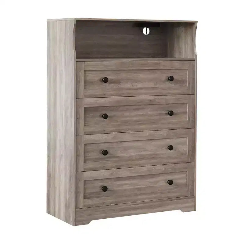Comò sottile moderno a 4 cassetti con porte USB, armadietto in legno per camera da letto e ripostiglio, cassettiera salvaspazio