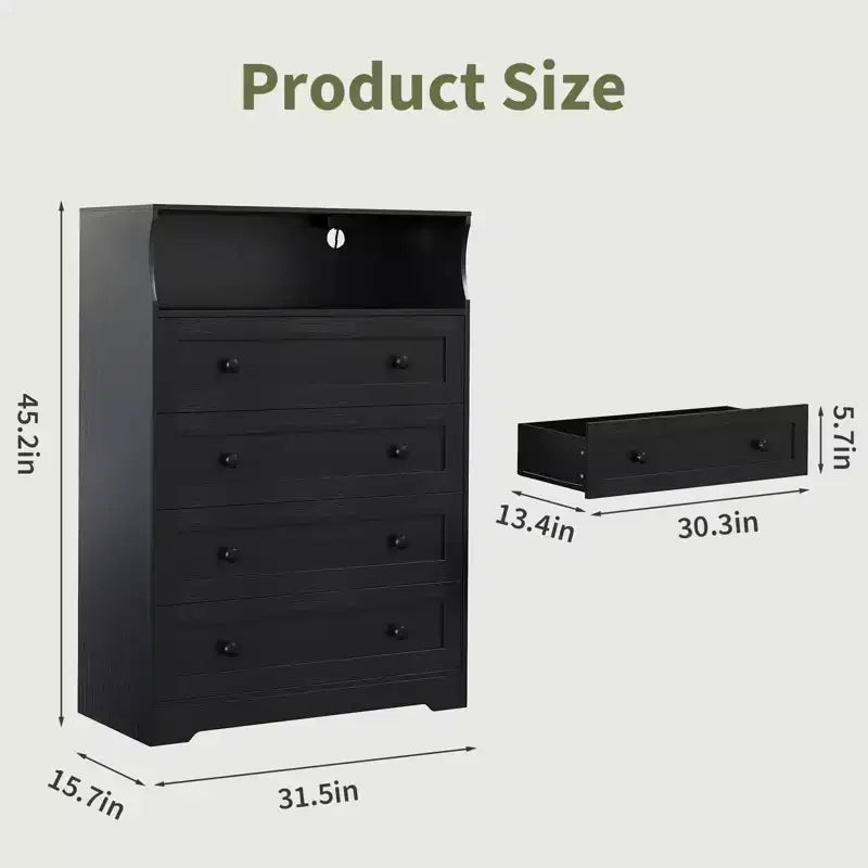 Comò sottile moderno a 4 cassetti con porte USB, armadietto in legno per camera da letto e ripostiglio, cassettiera salvaspazio