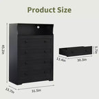 Comò sottile moderno a 4 cassetti con porte USB, armadietto in legno per camera da letto e ripostiglio, cassettiera salvaspazio