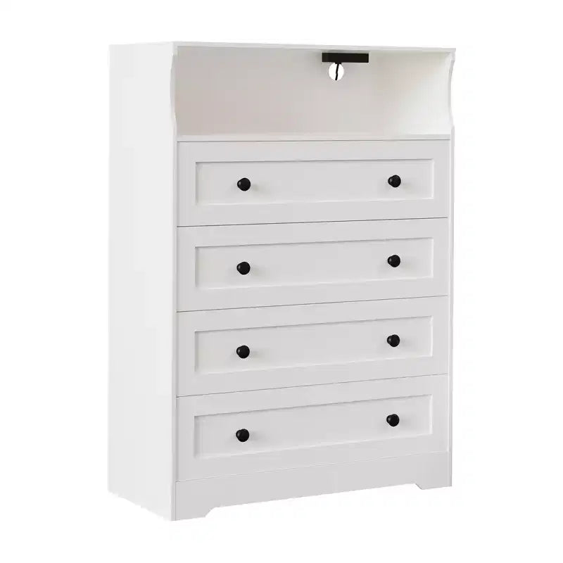 Comò sottile moderno a 4 cassetti con porte USB, armadietto in legno per camera da letto e ripostiglio, cassettiera salvaspazio