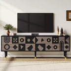Mobile TV Mid-Century per TV fino a 80 pollici, Console multimediale moderna con 4 ante intagliate, Centro di intrattenimento da 70 pollici con contenitore per soggiorno