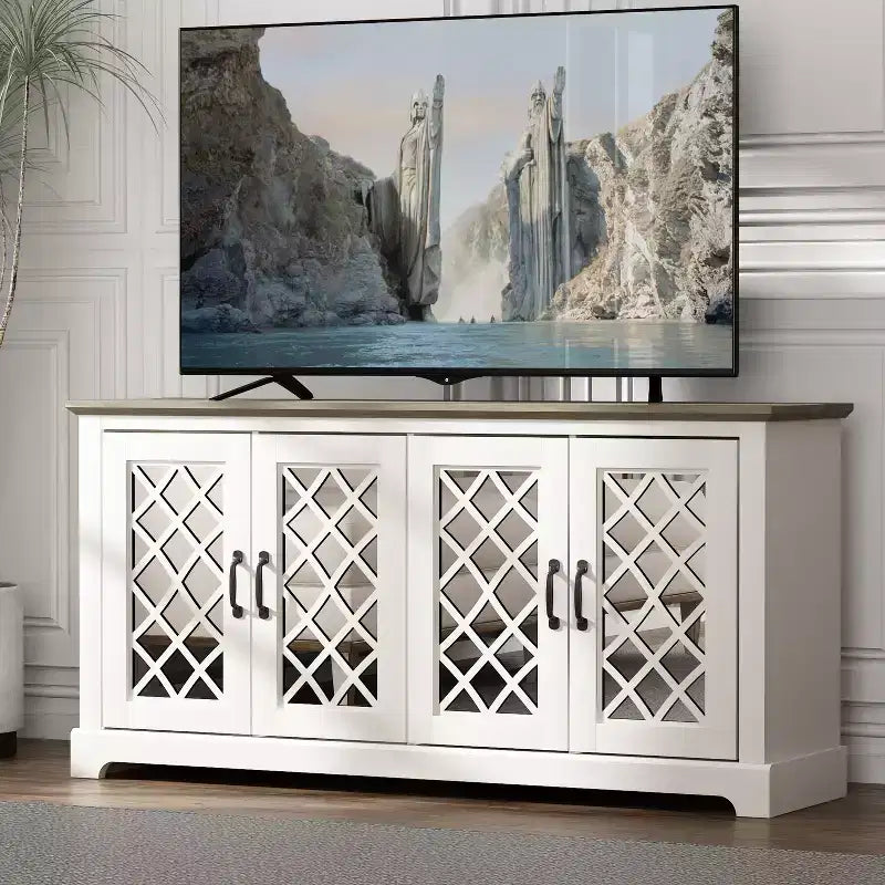 Mobile porta TV Galano con specchio, 4 ante e vano portaoggetti a scomparsa 59,6 L 15,7 P 29,3 H