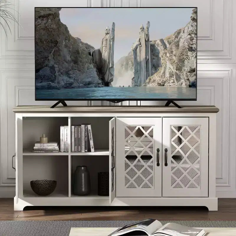 Mobile porta TV Galano con specchio, 4 ante e vano portaoggetti a scomparsa 59,6 L 15,7 P 29,3 H