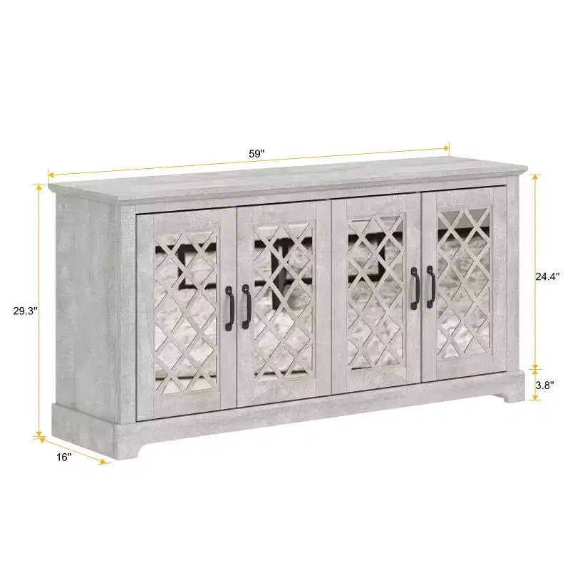 Mobile porta TV Galano con specchio, 4 ante e vano portaoggetti a scomparsa 59,6 L 15,7 P 29,3 H