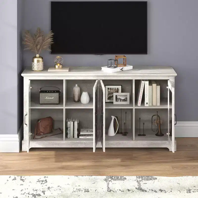 Mobile porta TV Galano con specchio, 4 ante e vano portaoggetti a scomparsa 59,6 L 15,7 P 29,3 H