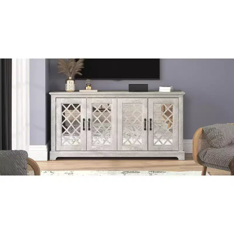 Mobile porta TV Galano con specchio, 4 ante e vano portaoggetti a scomparsa 59,6 L 15,7 P 29,3 H