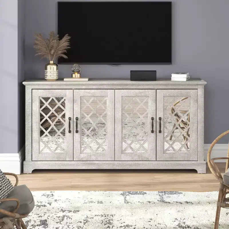 Galano Mirrored 4-Door TV Stand with Concealed Storage 59.6 W  15.7 D  29.3 H