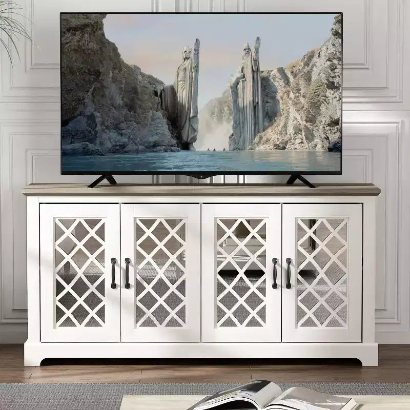 Mobile porta TV Galano con specchio, 4 ante e vano portaoggetti a scomparsa 59,6 L 15,7 P 29,3 H