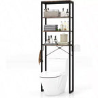 Bathroom Over Toilet Storage Rack 4 - Tier Industrial Organizer Shelf with Toilet Paper Holder Hook Multifunctional Freestanding