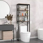 Scaffale da bagno sopra il WC a 4 ripiani, organizer industriale con porta carta igienica e gancio, multifunzionale autoportante