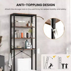 Scaffale da bagno sopra il WC a 4 ripiani, organizer industriale con porta carta igienica e gancio, multifunzionale autoportante