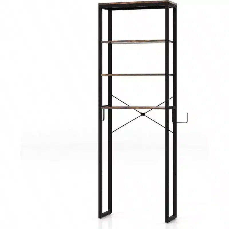 Scaffale da bagno sopra il WC a 4 ripiani, organizer industriale con porta carta igienica e gancio, multifunzionale autoportante