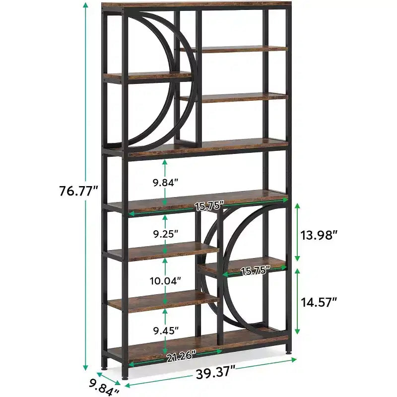 Lantine Bookshelf, Librerie Etagere Industriali a 8 Livelli, Scaffali per Libri da Esposizione Alti 77 Pollici, Scaffale in Legno con Struttura in Metallo per Ufficio Domestico