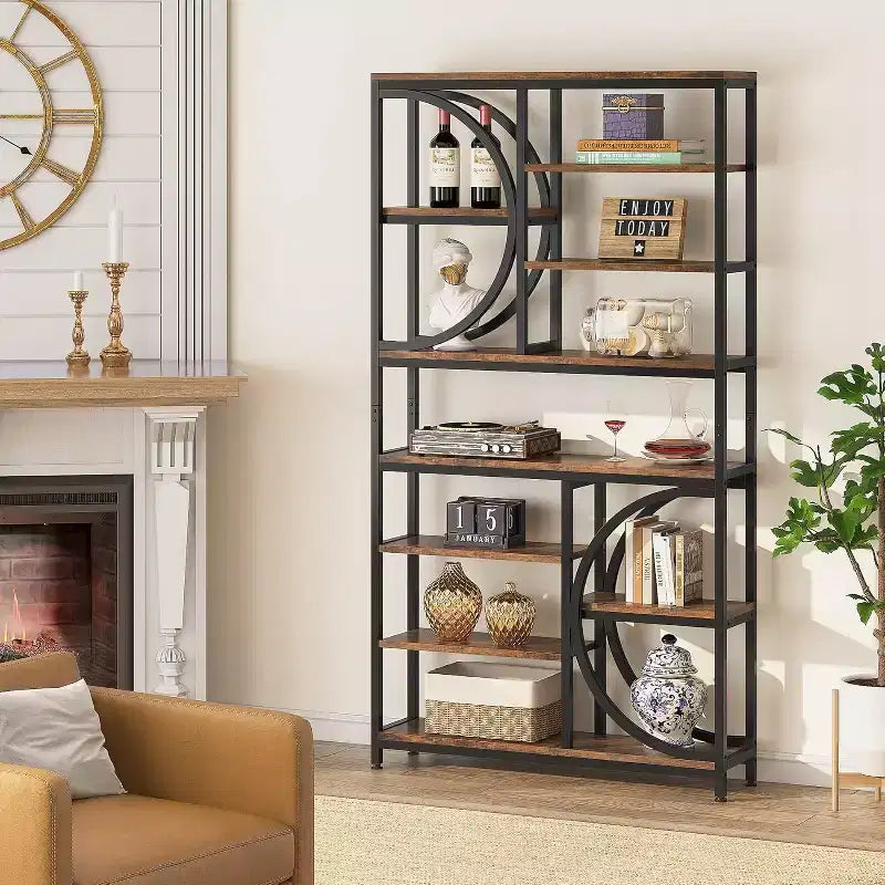 Lantine Bookshelf, Librerie Etagere Industriali a 8 Livelli, Scaffali per Libri da Esposizione Alti 77 Pollici, Scaffale in Legno con Struttura in Metallo per Ufficio Domestico