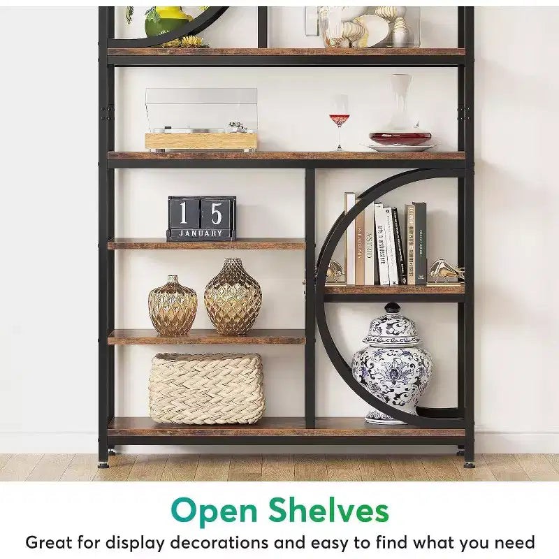 Lantine Bookshelf, Librerie Etagere Industriali a 8 Livelli, Scaffali per Libri da Esposizione Alti 77 Pollici, Scaffale in Legno con Struttura in Metallo per Ufficio Domestico
