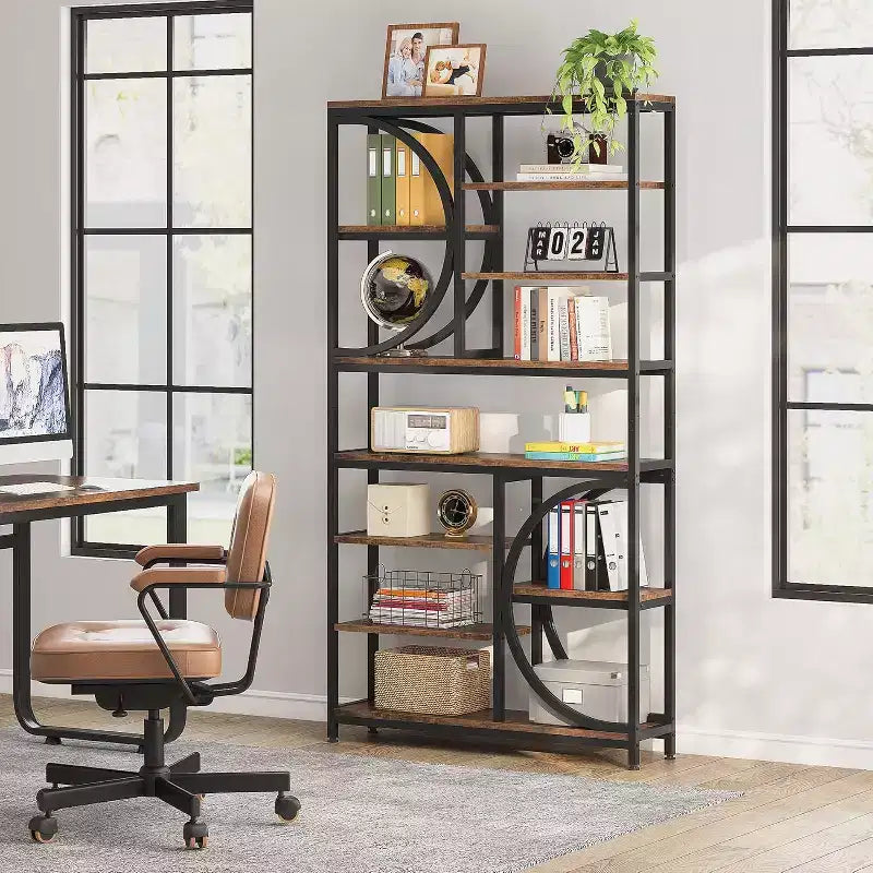 Lantine Bookshelf, Librerie Etagere Industriali a 8 Livelli, Scaffali per Libri da Esposizione Alti 77 Pollici, Scaffale in Legno con Struttura in Metallo per Ufficio Domestico