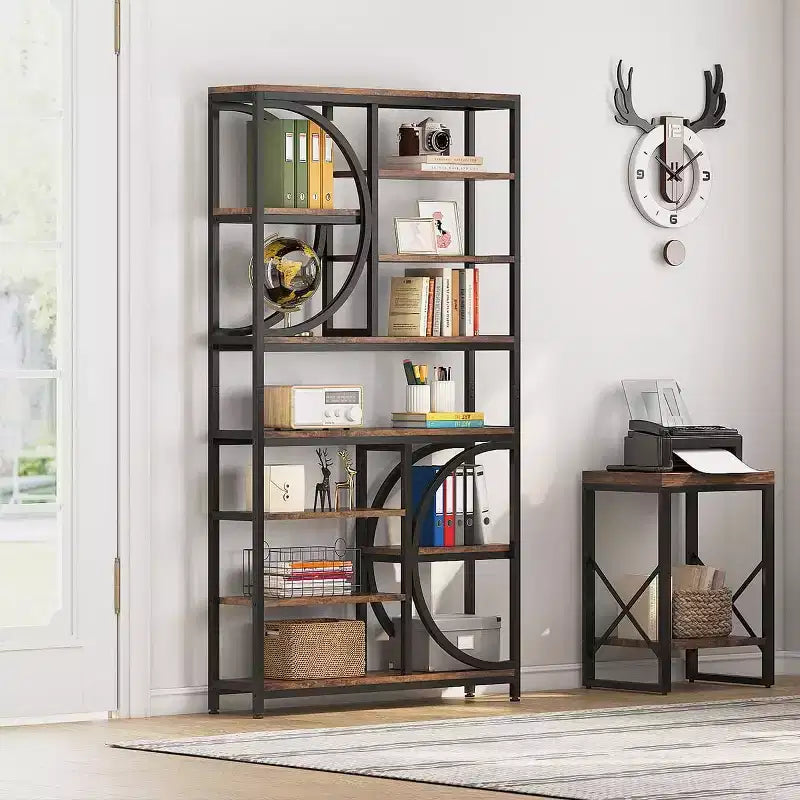 Lantine Bookshelf, Librerie Etagere Industriali a 8 Livelli, Scaffali per Libri da Esposizione Alti 77 Pollici, Scaffale in Legno con Struttura in Metallo per Ufficio Domestico