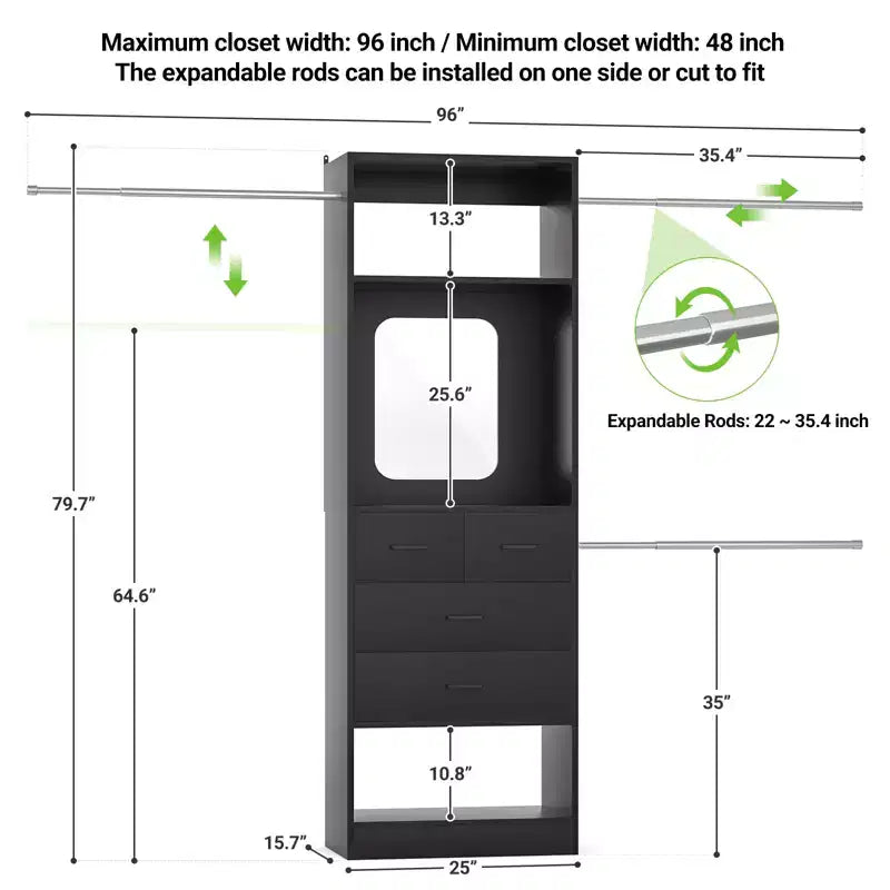 Besiost 25 - Sistema per Armadio con Specchio 96 W, Organizer per Armadio con Ripiani