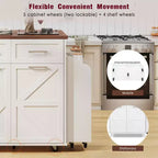 MAYEERTY Bianco 47.2 Isola da Cucina Stile Farmhouse con Anta a Ribalta, Carrello con Ruote 2 Cassetti Ripiani Rimovibili Portasciugamani