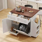 MAYEERTY Bianco 47.2 Isola da Cucina Stile Farmhouse con Anta a Ribalta, Carrello con Ruote 2 Cassetti Ripiani Rimovibili Portasciugamani