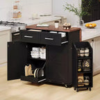 MAYEERTY Bianco 47.2 Isola da Cucina Stile Farmhouse con Anta a Ribalta, Carrello con Ruote 2 Cassetti Ripiani Rimovibili Portasciugamani