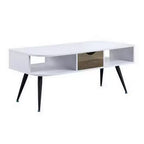 Tavolo Royal Hampton con piano in melaminico e 1 cassetto, bianco