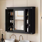 MAYEERTY Mobiletto da Bagno con Specchio, Mobiletto Farmacia da Parete con 4 Ripiani Nero