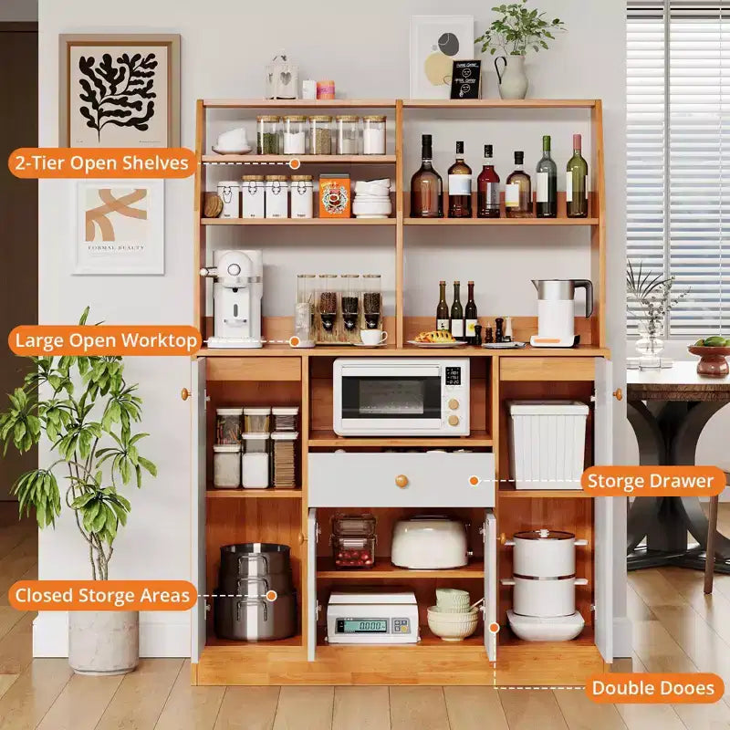 COZONY Credenza da Bar per Caffè con 4 Ante, Mobile Buffet da Cucina in Legno con Ripiani Regolabili per Sala da Pranzo Soggiorno