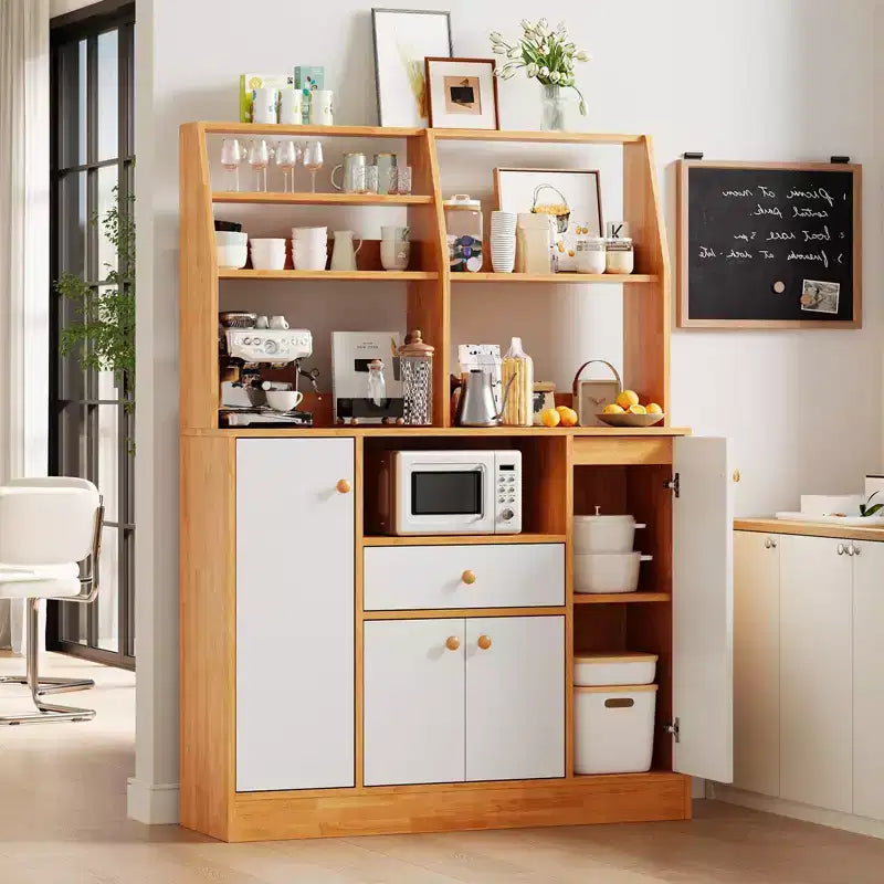 COZONY Credenza da Bar per Caffè con 4 Ante, Mobile Buffet da Cucina in Legno con Ripiani Regolabili per Sala da Pranzo Soggiorno