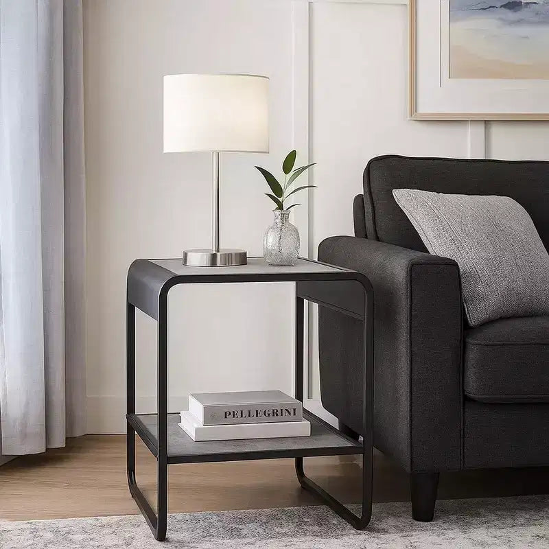 Tavolino moderno Royal Hampton da 21 pollici con ripiani aperti, legno, grigio, nero