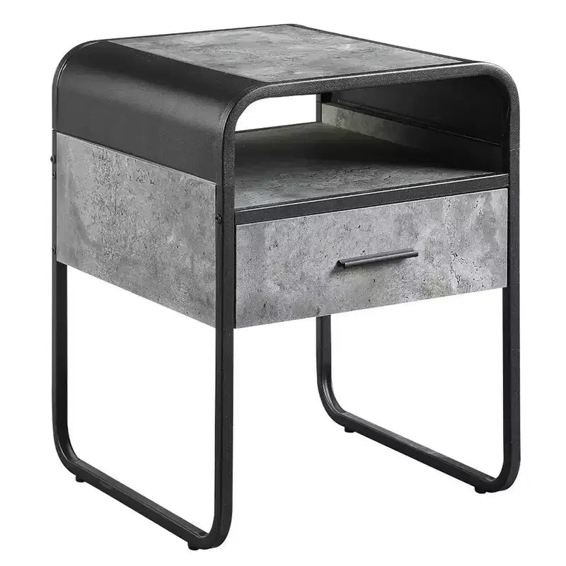 Tavolino Royal Hampton 22 pollici moderno in legno, 1 cassetto, maniglie in metallo, grigio, nero