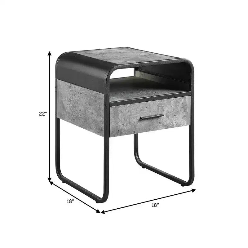 Tavolino Royal Hampton 22 pollici moderno in legno, 1 cassetto, maniglie in metallo, grigio, nero
