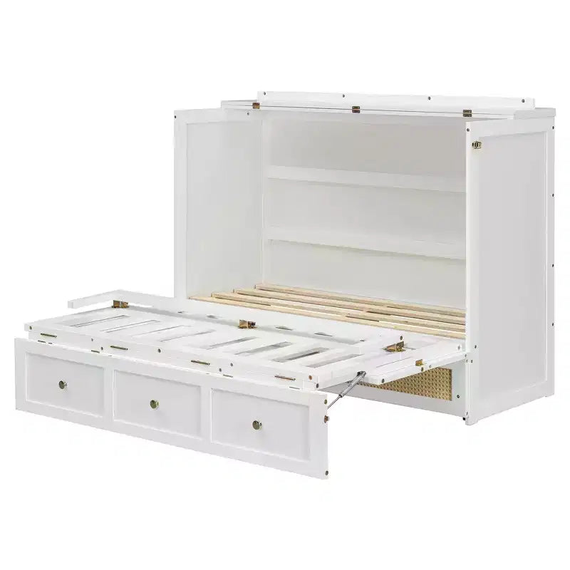 Letto a scomparsa Luxystar Full Size con ampi cassetti portaoggetti, letto a parete salvaspazio, facile montaggio per camera degli ospiti, appartamenti e ufficio