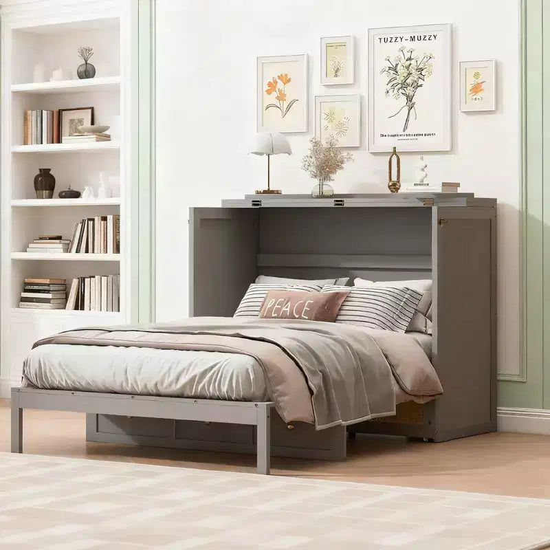 Luxystar Full Size Murphy Bed with Large Storage Drawers, Space Saving Wall Bed Cabinet, Easy Assembly for Guest Room, Apartments and Office