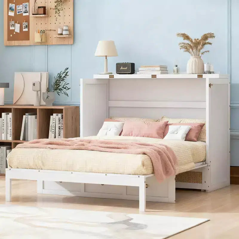 Letto a scomparsa Luxystar Full Size con ampi cassetti portaoggetti, letto a parete salvaspazio, facile montaggio per camera degli ospiti, appartamenti e ufficio