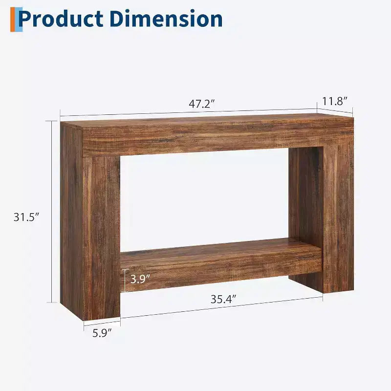 Tavolo Console per Ingresso, Tavolo Console da Fattoria in Legno per Soggiorno, Tavolo da Divano Grande a 2 Livelli con Contenitore, Tavolo d'Ingresso in Legno