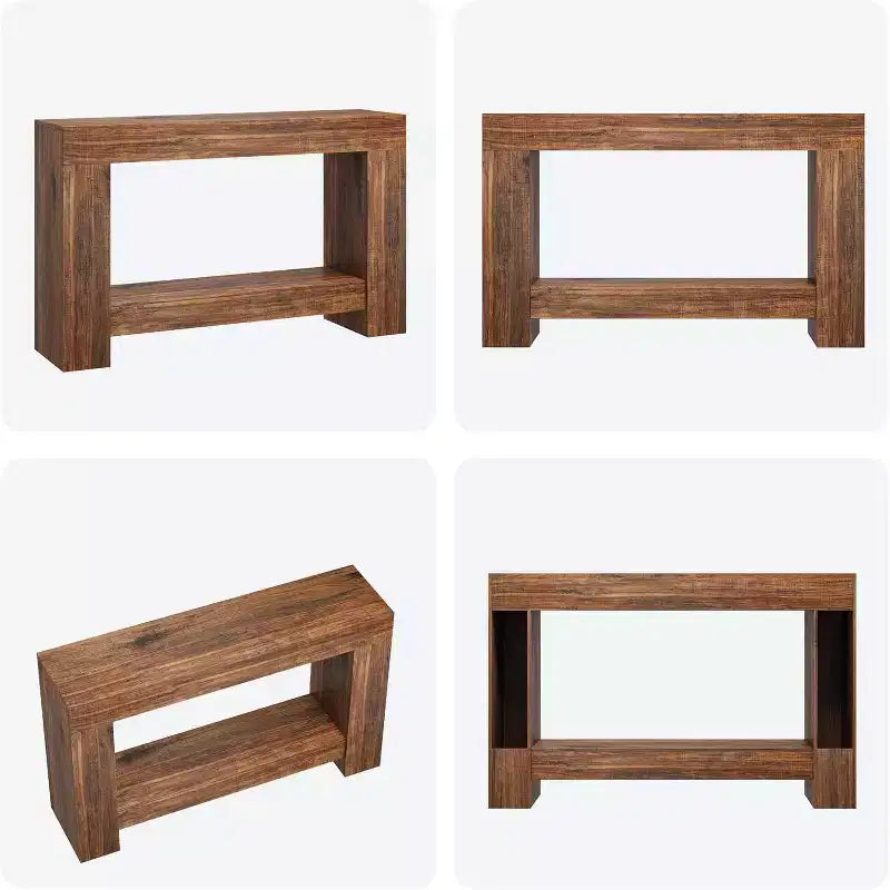 Tavolo Console per Ingresso, Tavolo Console da Fattoria in Legno per Soggiorno, Tavolo da Divano Grande a 2 Livelli con Contenitore, Tavolo d'Ingresso in Legno
