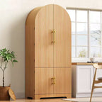 JVNOXK 72 Tall Arched Kitchen Pantry Cabinet with 8 Door Shelves, Fluted Storage Cabinets with 3 Adjustable Shelves, Hidden Drawer, Natural