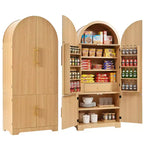 JVNOXK 72 Armadietto dispensa da cucina alto ad arco con 8 ripiani sullo sportello, mobile contenitore scanalato con 3 ripiani regolabili, cassetto nascosto, naturale