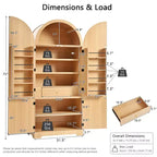 JVNOXK 72 Armadietto dispensa da cucina alto ad arco con 8 ripiani sullo sportello, mobile contenitore scanalato con 3 ripiani regolabili, cassetto nascosto, naturale