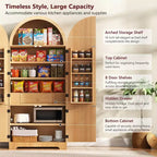 JVNOXK 72 Armadietto dispensa da cucina alto ad arco con 8 ripiani sullo sportello, mobile contenitore scanalato con 3 ripiani regolabili, cassetto nascosto, naturale