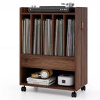 Costway Record Player Stand on Wheels w/ Pull-out Drawer & Open Shelf Lockable Wheels